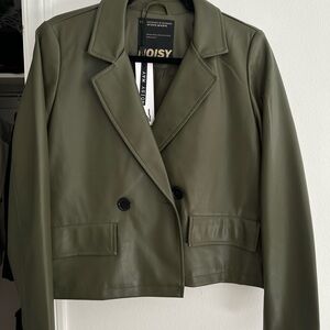 Noisy May Green Blazer, Leather Effect